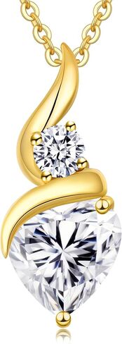 ANDSO Moissanite Heart Pendant Necklaces for Women，925 Sterling Silver Gold Plating Necklace with Birthstone，Ideal Anniversary Present or Birthday Jewelry Gifts for Mom Wife Her Girlfriend in Saudi Arabia