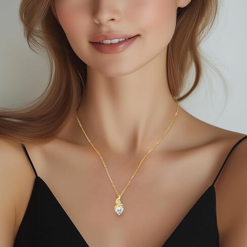 ANDSO Moissanite Heart Pendant Necklaces for Women，925 Sterling Silver Gold Plating Necklace with Birthstone，Ideal Anniversary Present or Birthday Jewelry Gifts for Mom Wife Her Girlfriend in Saudi Arabia