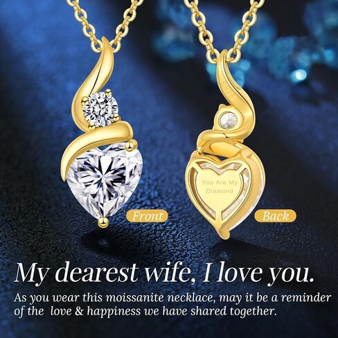 ANDSO Moissanite Heart Pendant Necklaces for Women，925 Sterling Silver Gold Plating Necklace with Birthstone，Ideal Anniversary Present or Birthday Jewelry Gifts for Mom Wife Her Girlfriend in Saudi Arabia
