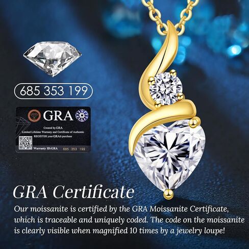 ANDSO Moissanite Heart Pendant Necklaces for Women，925 Sterling Silver Gold Plating Necklace with Birthstone，Ideal Anniversary Present or Birthday Jewelry Gifts for Mom Wife Her Girlfriend in Saudi Arabia