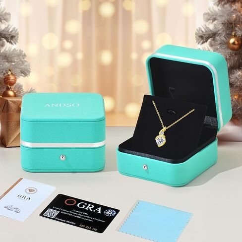 ANDSO Moissanite Heart Pendant Necklaces for Women，925 Sterling Silver Gold Plating Necklace with Birthstone，Ideal Anniversary Present or Birthday Jewelry Gifts for Mom Wife Her Girlfriend in Saudi Arabia