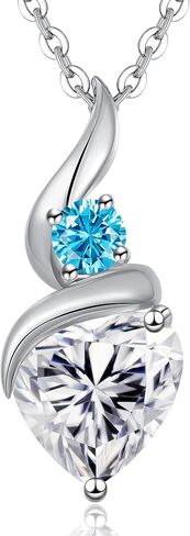 ANDSO Moissanite Heart Pendant Necklaces for Women，925 Sterling Silver Gold Plating Necklace with Birthstone，Ideal Anniversary Present or Birthday Jewelry Gifts for Mom Wife Her Girlfriend in Saudi Arabia