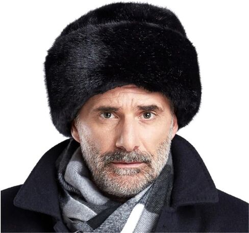 Men Winter Trapper Hat Faux Mink Fur Trooper Hat Russian Ushanka Cossack Hunting Dad Hat Outdoor Ski Snow Cap in Saudi Arabia
