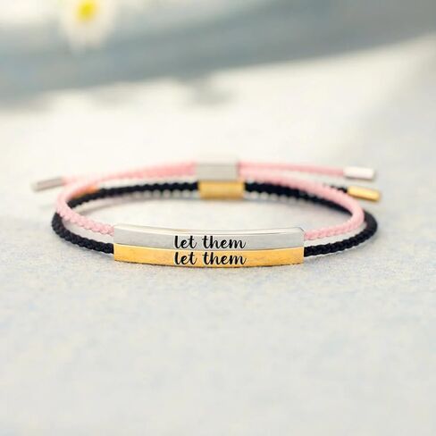 Let Them Tube Bracelet for Women, Self Worth Motivation Bracelet Adjustable Braided Rope Handmade Engraved Bracelets Stainless Steel To My Daughter/Best Friend Inspirational Gifts Jewelry in Kuwait