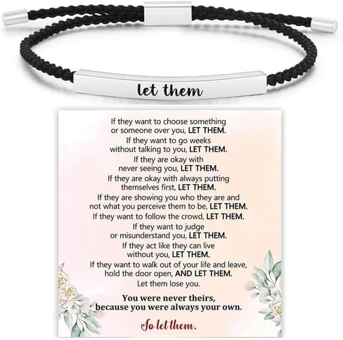 Let Them Tube Bracelet for Women, Self Worth Motivation Bracelet Adjustable Braided Rope Handmade Engraved Bracelets Stainless Steel To My Daughter/Best Friend Inspirational Gifts Jewelry in Kuwait