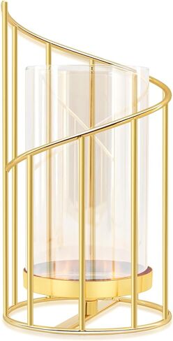 Hurricane Candlestick Holder,Pillar Candle Holders Gold Candle Holders Candlesticks Holder with Glass Hurricane Lid,Metal Candle Holder for Wedding, Dinning, Party in Kuwait