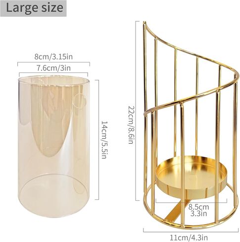 Hurricane Candlestick Holder,Pillar Candle Holders Gold Candle Holders Candlesticks Holder with Glass Hurricane Lid,Metal Candle Holder for Wedding, Dinning, Party in Kuwait