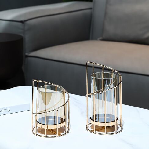 Hurricane Candlestick Holder,Pillar Candle Holders Gold Candle Holders Candlesticks Holder with Glass Hurricane Lid,Metal Candle Holder for Wedding, Dinning, Party in Kuwait