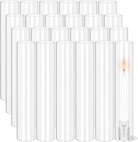 12 PCS Hurricane Candle Holder, 2.5" W x 14" H Open Ended Glass Candle Cylinder Sleeve, Clear Glass Cylinder Candle Holder, Open Flame Candle Chimney Tube Cover, Bottomless Cylindrical Glass in Kuwait