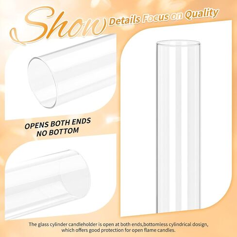 12 PCS Hurricane Candle Holder, 2.5" W x 14" H Open Ended Glass Candle Cylinder Sleeve, Clear Glass Cylinder Candle Holder, Open Flame Candle Chimney Tube Cover, Bottomless Cylindrical Glass in Kuwait