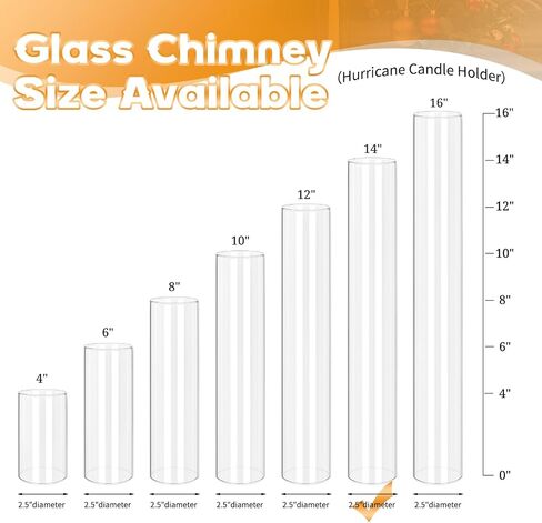 12 PCS Hurricane Candle Holder, 2.5" W x 14" H Open Ended Glass Candle Cylinder Sleeve, Clear Glass Cylinder Candle Holder, Open Flame Candle Chimney Tube Cover, Bottomless Cylindrical Glass in Kuwait