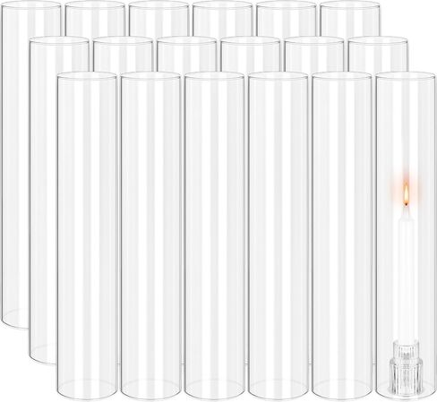 12 PCS Hurricane Candle Holder, 2.5" W x 14" H Open Ended Glass Candle Cylinder Sleeve, Clear Glass Cylinder Candle Holder, Open Flame Candle Chimney Tube Cover, Bottomless Cylindrical Glass in Kuwait