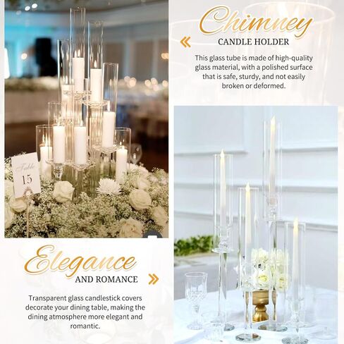 12 PCS Hurricane Candle Holder, 2.5" W x 14" H Open Ended Glass Candle Cylinder Sleeve, Clear Glass Cylinder Candle Holder, Open Flame Candle Chimney Tube Cover, Bottomless Cylindrical Glass in Kuwait