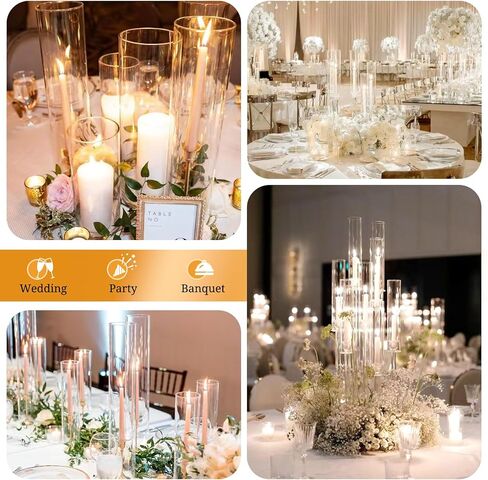 12 PCS Hurricane Candle Holder, 2.5" W x 14" H Open Ended Glass Candle Cylinder Sleeve, Clear Glass Cylinder Candle Holder, Open Flame Candle Chimney Tube Cover, Bottomless Cylindrical Glass in Kuwait