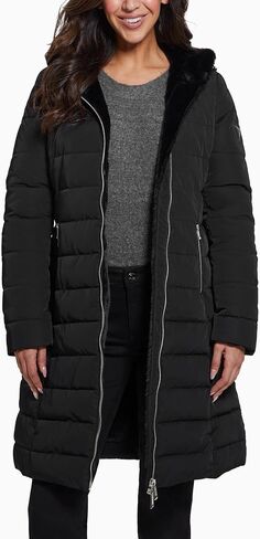 GUESS Women's Helena Long Fur Jacket in Saudi Arabia
