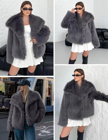 Shiyifa Faux Fur Coat for Women Fluffy Faux Fur Jacket Long Sleeve Open Front Cropped Fuzzy Outerwear in Kuwait