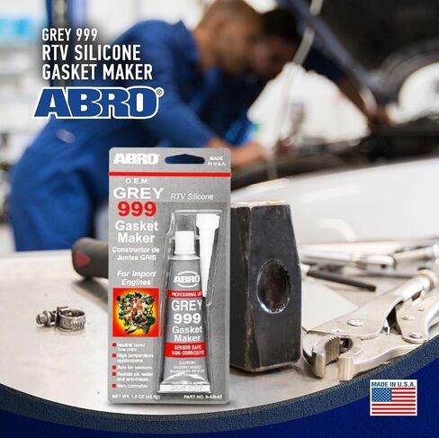 ABRO 999 RTV Silicone Sealant and Gasket Maker - 650 Degrees F, OEM Specified, Sensor Safe, Non-Corrosive, High Temp Silicone Sealant/Head Gasket Sealant Neutral Cure, Low Odor, 3 oz. Tube - Grey in Saudi Arabia
