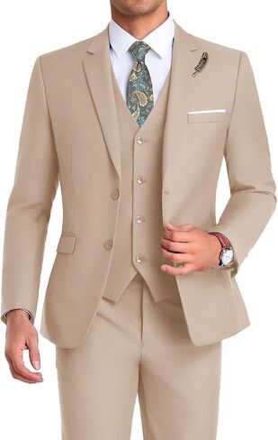 Men Suit 3 Pieces Slim Fit, Groomsmen Business Jacket Vest Pant with Tie 2 Buttons Prom Tuxedo Xs/3630 in Saudi Arabia