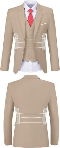 Men Suit 3 Pieces Slim Fit, Groomsmen Business Jacket Vest Pant with Tie 2 Buttons Prom Tuxedo Xs/3630 in Saudi Arabia