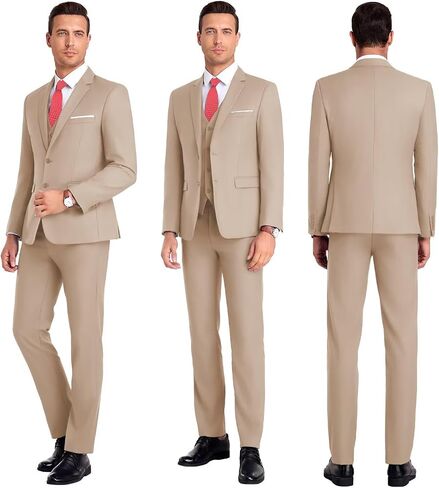 Men Suit 3 Pieces Slim Fit, Groomsmen Business Jacket Vest Pant with Tie 2 Buttons Prom Tuxedo Xs/3630 in Saudi Arabia