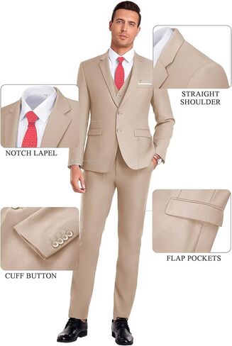 Men Suit 3 Pieces Slim Fit, Groomsmen Business Jacket Vest Pant with Tie 2 Buttons Prom Tuxedo Xs/3630 in Saudi Arabia
