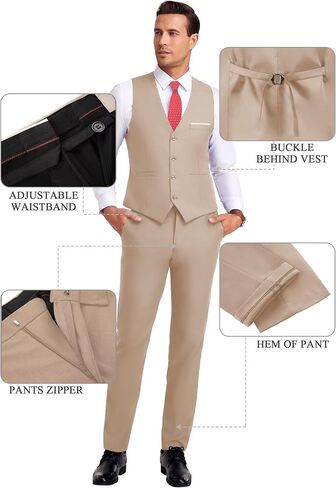 Men Suit 3 Pieces Slim Fit, Groomsmen Business Jacket Vest Pant with Tie 2 Buttons Prom Tuxedo Xs/3630 in Saudi Arabia