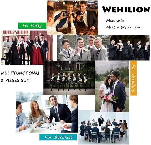 Men Suit 3 Pieces Slim Fit, Groomsmen Business Jacket Vest Pant with Tie 2 Buttons Prom Tuxedo Xs/3630 in Saudi Arabia