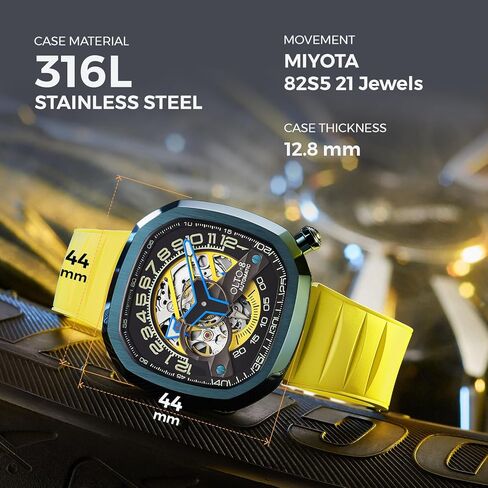 Automatic Luxury Skeleton Watch, Infinity II RPM-Style Stainless Steel 50 Meters Waterproof with Silicone Strap Wrist Watch Accessories, Sapphire Crystal Mirror Gifts for Men and Women in Saudi Arabia
