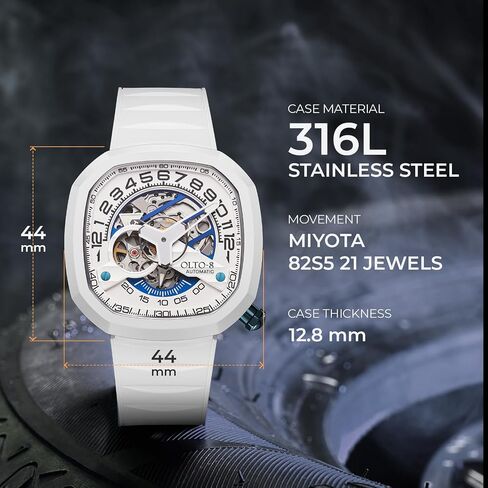 Automatic Luxury Skeleton Watch, Infinity II RPM-Style Stainless Steel 50 Meters Waterproof with Silicone Strap Wrist Watch Accessories, Sapphire Crystal Mirror Gifts for Men and Women in Saudi Arabia
