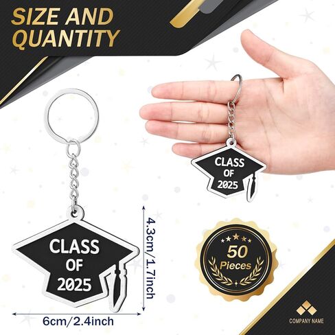 Tondiamo 50 Pcs Class of 2025 Graduation Keychains Rubber Grad Cap Key Chains Bulk Graduation Gifts Party Favors for College in Saudi Arabia