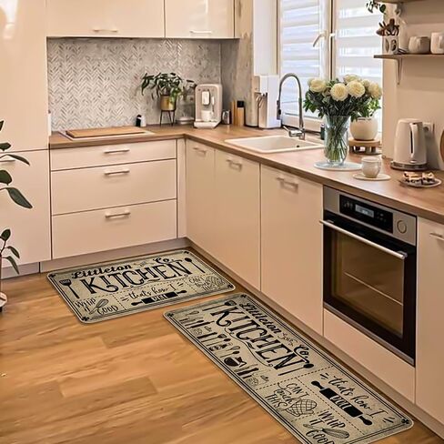 Life is Sweet Kitchen Mats Set of 2, Comfort Standing Mats Non Slip Washable Kitchen Runner Rug Cooking Sets The Decorative Carpet for Home Kitchen Floor Mat - 17x29 and 17x47 Inch in Kuwait