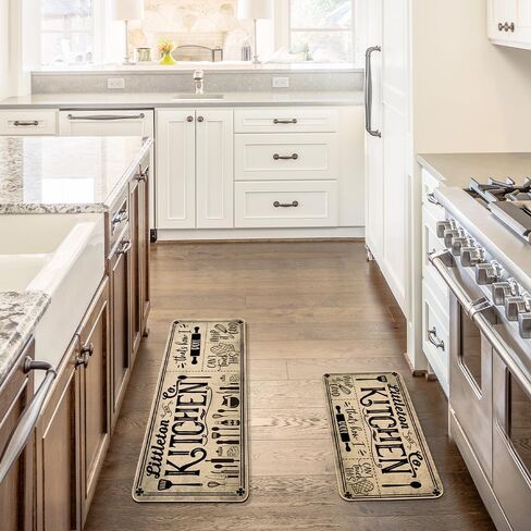 Life is Sweet Kitchen Mats Set of 2, Comfort Standing Mats Non Slip Washable Kitchen Runner Rug Cooking Sets The Decorative Carpet for Home Kitchen Floor Mat - 17x29 and 17x47 Inch in Kuwait