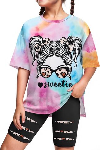 Girls Clothes Tie Dye Sweatshirt Tops and Short Leggings Sweatpants 2PCS Girl Spring Summer Outfits in Saudi Arabia