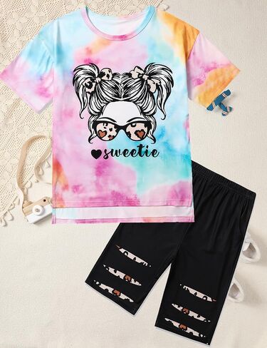 Girls Clothes Tie Dye Sweatshirt Tops and Short Leggings Sweatpants 2PCS Girl Spring Summer Outfits in Saudi Arabia