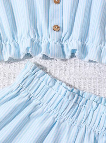 Girl's Summer Clothing Sets Knit Ruffle Striped T-Shirt and Shorts 2 Piece Outfits in Kuwait