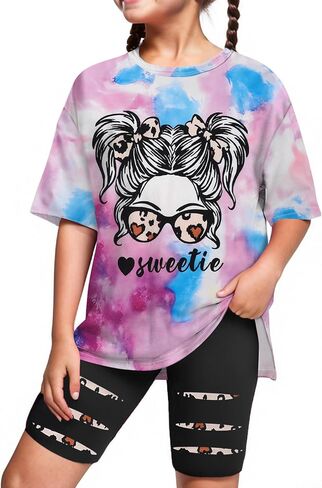 Girls Clothes Tie Dye Sweatshirt Tops and Short Leggings Sweatpants 2PCS Girl Spring Summer Outfits in Saudi Arabia