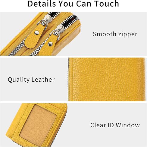 Credit Card Holder Wallet RFID Blocking Leather Small Wallet for Women Double Zipper Wallet with ID Window in Saudi Arabia