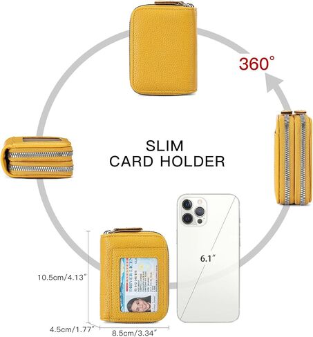Credit Card Holder Wallet RFID Blocking Leather Small Wallet for Women Double Zipper Wallet with ID Window in Saudi Arabia