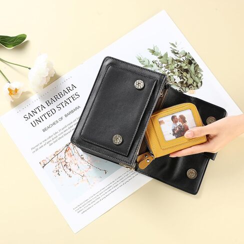 Credit Card Holder Wallet RFID Blocking Leather Small Wallet for Women Double Zipper Wallet with ID Window in Saudi Arabia