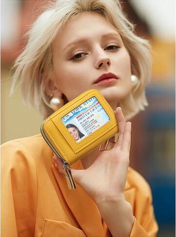 Credit Card Holder Wallet RFID Blocking Leather Small Wallet for Women Double Zipper Wallet with ID Window in Saudi Arabia