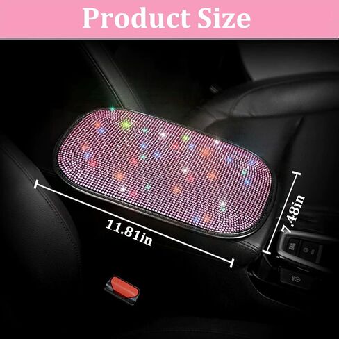for White Bling Car Armrest Cover with Diamond Rhinestones - Universal Center Console Cover Protector with Side Pockets for Car Accessories fit Women fit Most Cars, Trucks, and SUV. in Saudi Arabia