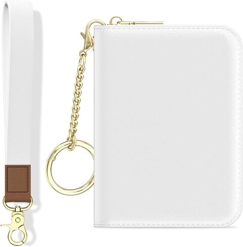 Credit Card Holder, Small RFID Wallet Slim Leather Card Organizer Case with Zipper and Keychain, Abstract Boho Leaves in Kuwait