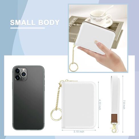 Credit Card Holder, Small RFID Wallet Slim Leather Card Organizer Case with Zipper and Keychain, Abstract Boho Leaves in Kuwait