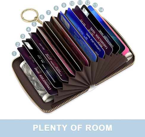 Credit Card Holder, Small RFID Wallet Slim Leather Card Organizer Case with Zipper and Keychain, Abstract Boho Leaves in Kuwait