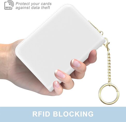 Credit Card Holder, Small RFID Wallet Slim Leather Card Organizer Case with Zipper and Keychain, Abstract Boho Leaves in Kuwait