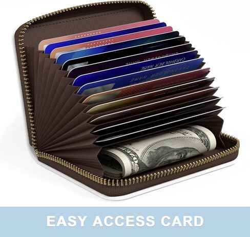 Credit Card Holder, Small RFID Wallet Slim Leather Card Organizer Case with Zipper and Keychain, Abstract Boho Leaves in Kuwait