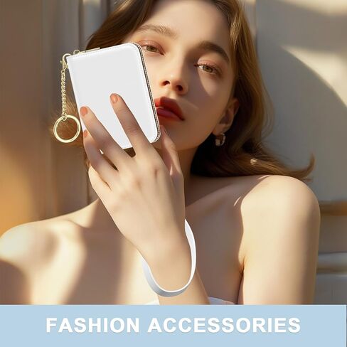 Credit Card Holder, Small RFID Wallet Slim Leather Card Organizer Case with Zipper and Keychain, Abstract Boho Leaves in Kuwait