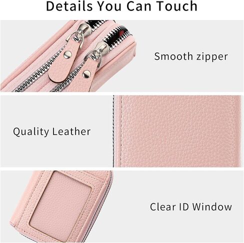 Credit Card Holder Wallet RFID Blocking Leather Small Wallet for Women Double Zipper Wallet with ID Window in Saudi Arabia