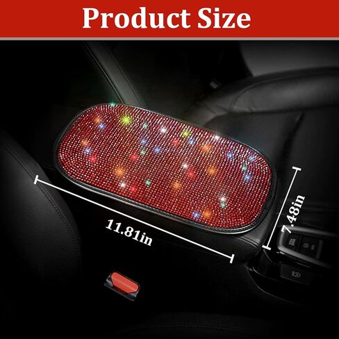 for White Bling Car Armrest Cover with Diamond Rhinestones - Universal Center Console Cover Protector with Side Pockets for Car Accessories fit Women fit Most Cars, Trucks, and SUV. in Saudi Arabia