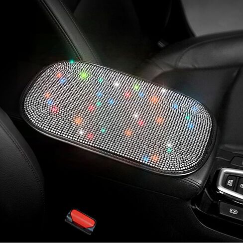 for White Bling Car Armrest Cover with Diamond Rhinestones - Universal Center Console Cover Protector with Side Pockets for Car Accessories fit Women fit Most Cars, Trucks, and SUV. in Saudi Arabia